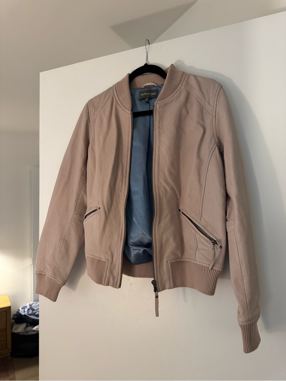 Michael Stars Blush Pink Leather Bomber Jacket